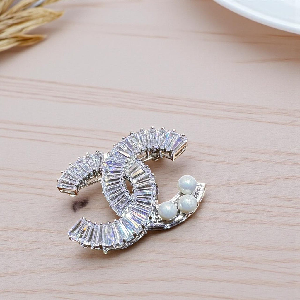Crystal Baguette Brooch with Pearl Accent Design