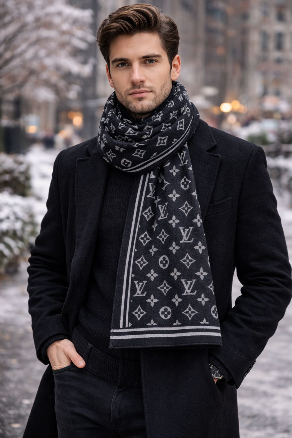 Luxury Monogram Style Winter Stole for Men & Women
