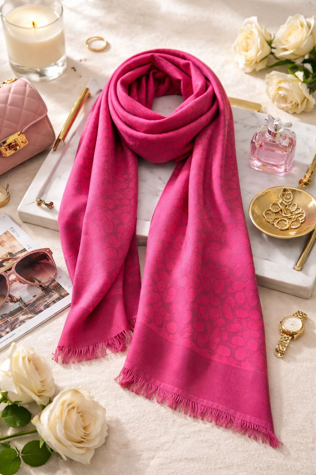 Elegant Monogram Pattern Soft Wrap Scarf for Women