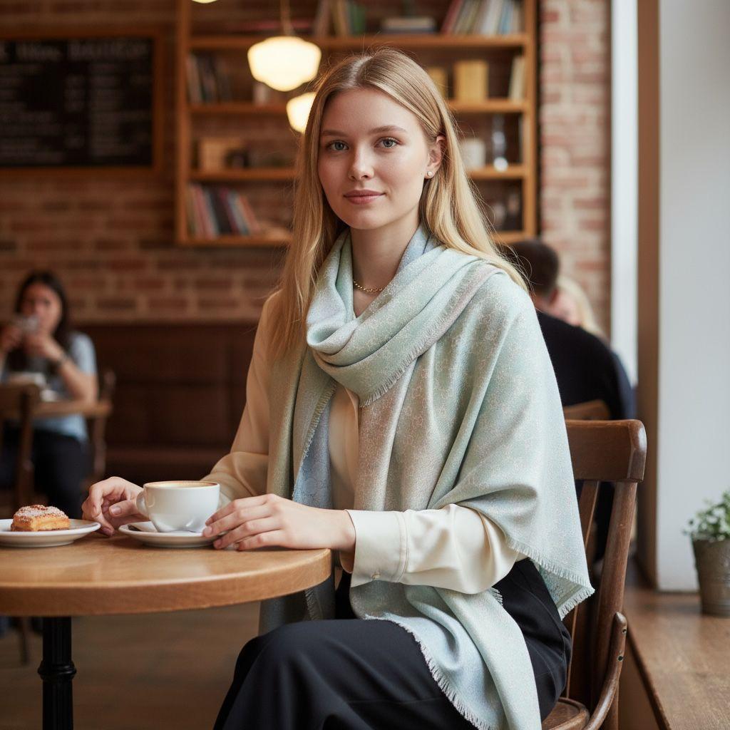Luxury Patterned Winter Scarf with Fringe Finish