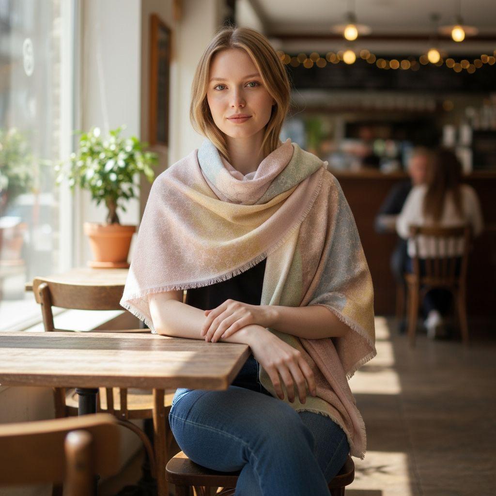 Luxury Patterned Winter Scarf with Fringe Finish