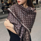 Luxury Patterned Winter Scarf with Fringe Finish