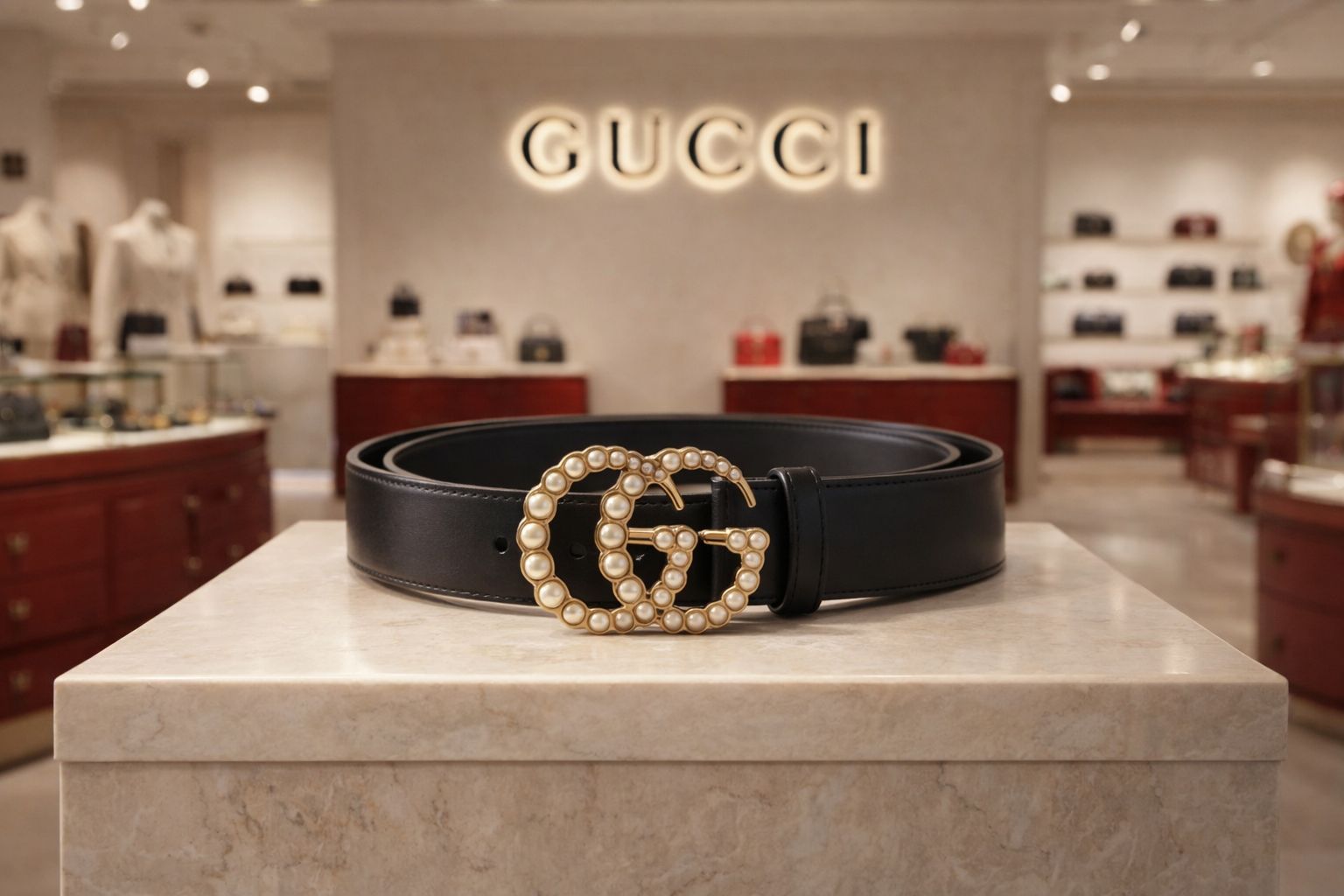 Pearl Buckle Premium Finish Leather Belt