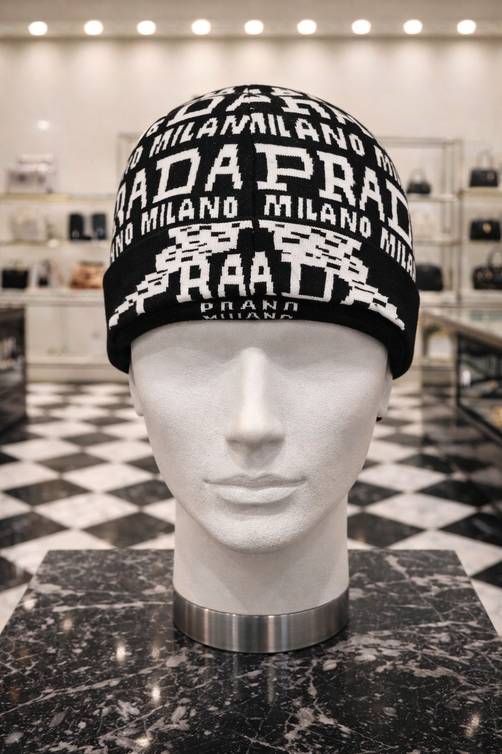 All-Over Text Pattern Winter Knit Beanie Cap