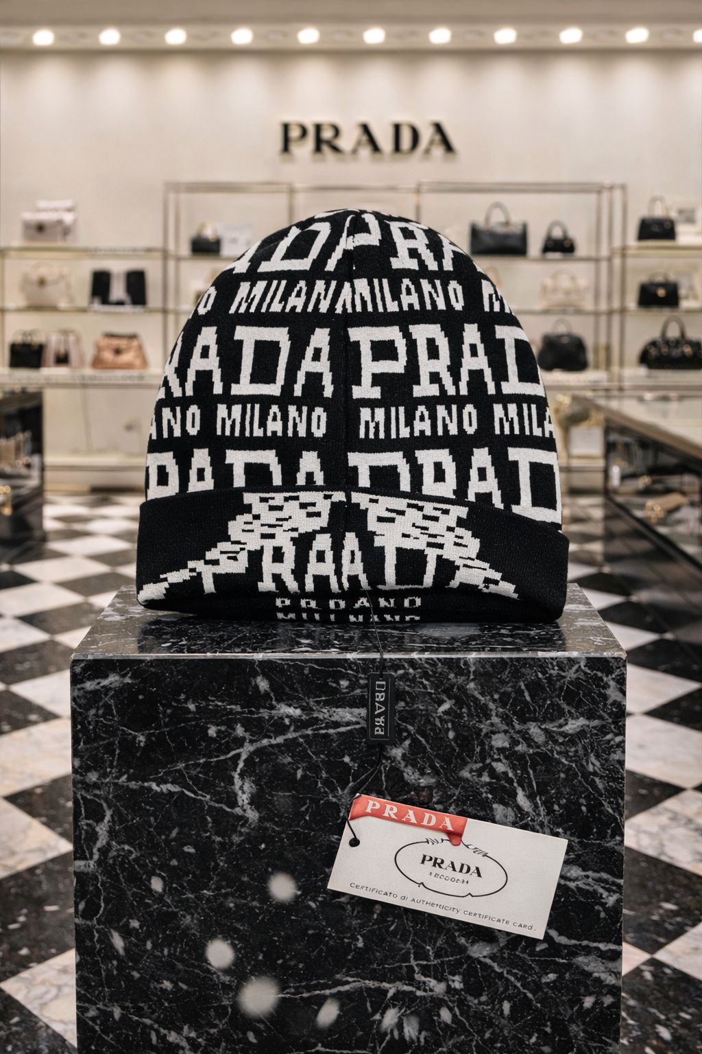 All-Over Text Pattern Winter Knit Beanie Cap