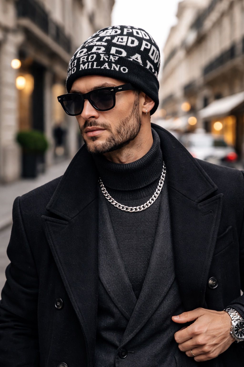 All-Over Text Pattern Winter Knit Beanie Cap