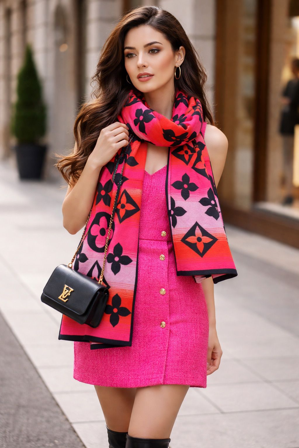 Bold Monogram Style Winter Scarf with Gradient Finish