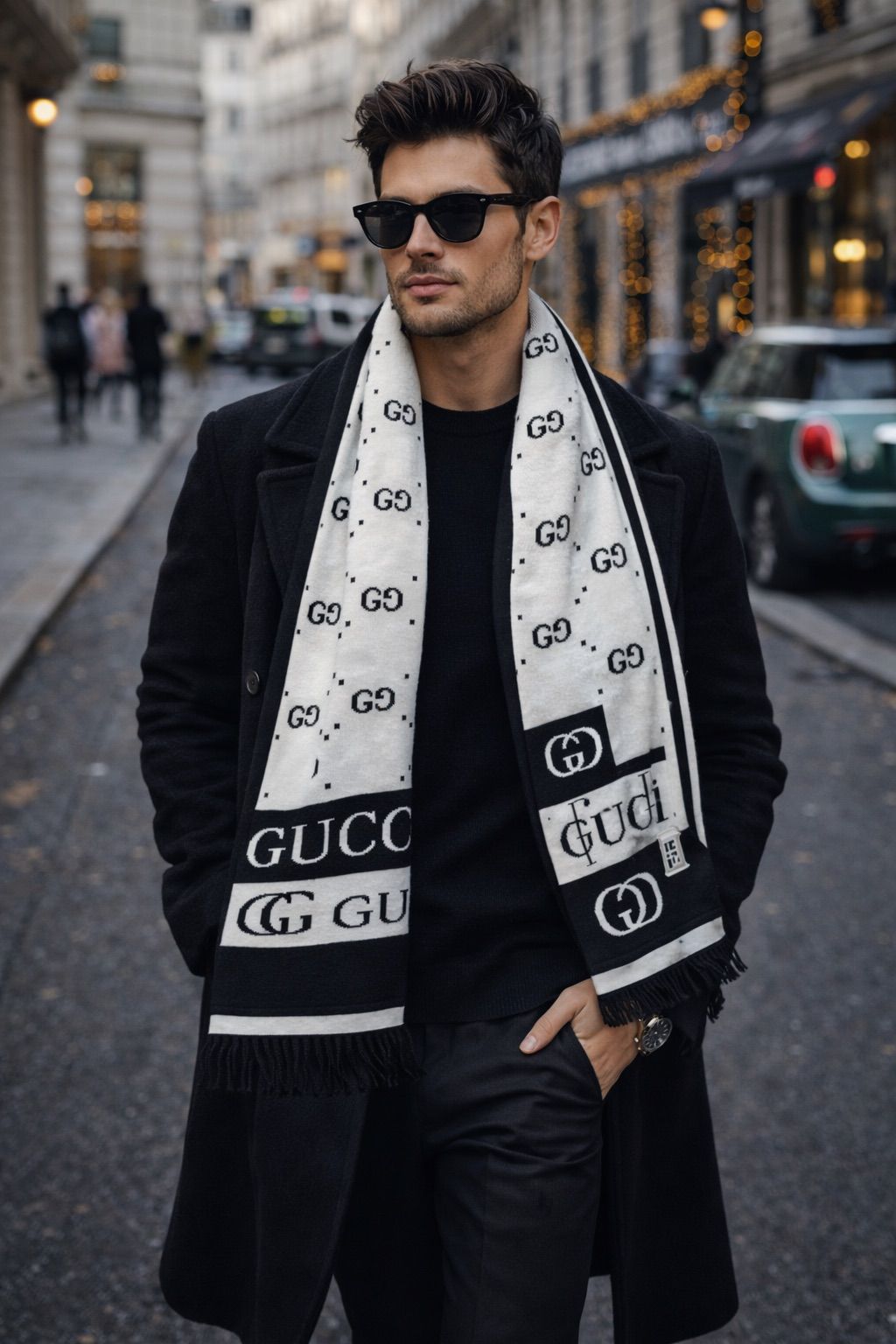 Luxury Monogram Pattern Winter Muffler for Men & Women