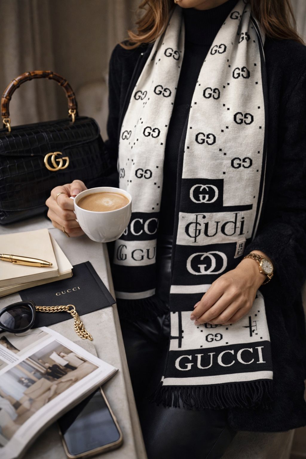 Luxury Monogram Pattern Winter Muffler for Men & Women