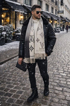 Luxury Monogram Style Winter Stole with Fringe Finish