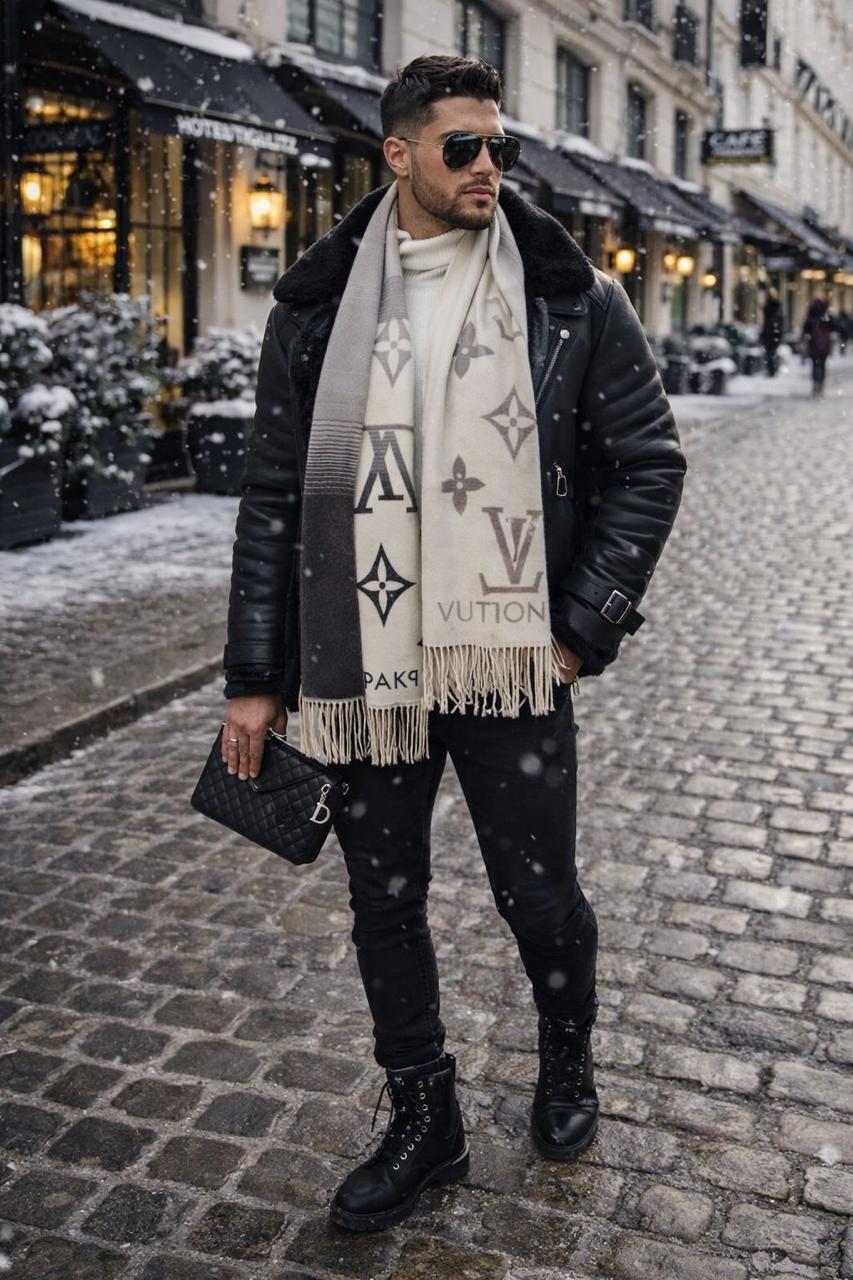 Luxury Monogram Style Winter Stole with Fringe Finish