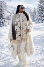 Luxury Monogram Style Winter Stole with Fringe Finish