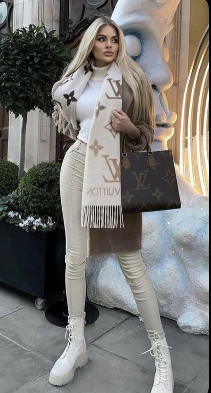 Luxury Monogram Style Winter Stole with Fringe Finish