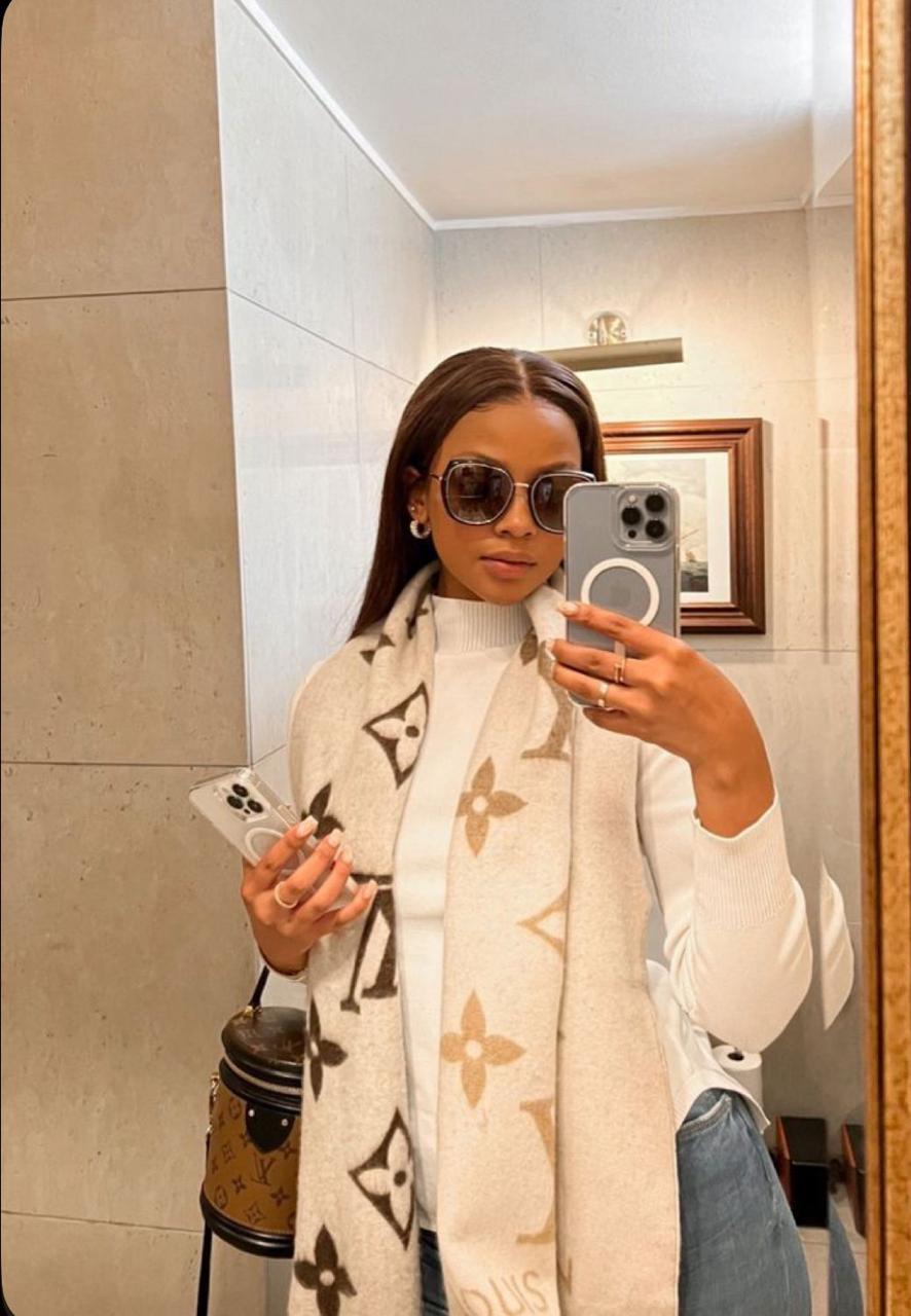 Luxury Monogram Style Winter Stole with Fringe Finish