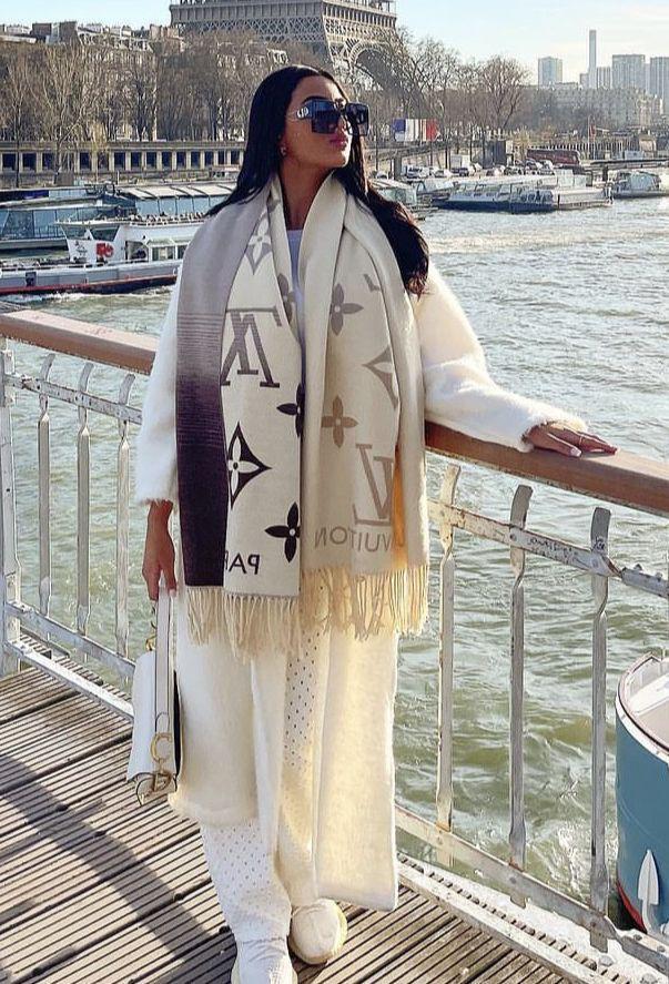 Luxury Monogram Style Winter Stole with Fringe Finish