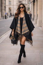 Classic Check Pattern Winter Stole with Fringe Border