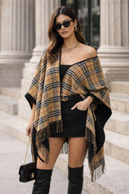 Classic Check Pattern Winter Stole with Fringe Border
