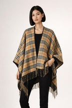 Classic Check Pattern Winter Stole with Fringe Border