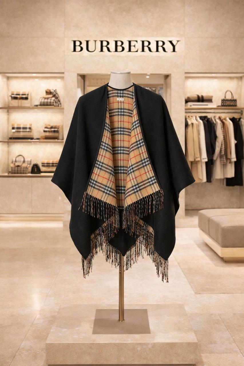 Classic Check Pattern Winter Stole with Fringe Border
