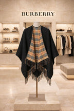 Classic Check Pattern Winter Stole with Fringe Border