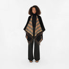 Classic Check Pattern Winter Stole with Fringe Border