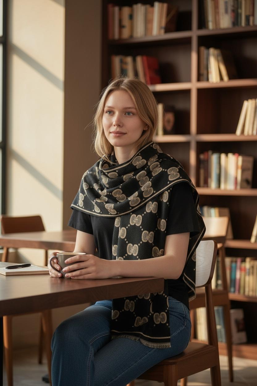 Elegant Monogram Pattern Luxury Winter Stole