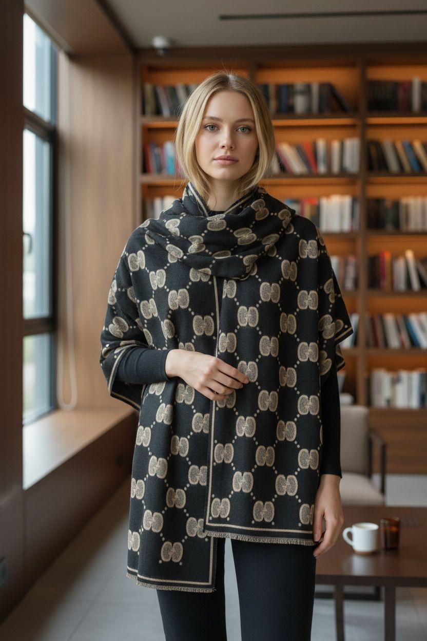 Elegant Monogram Pattern Luxury Winter Stole
