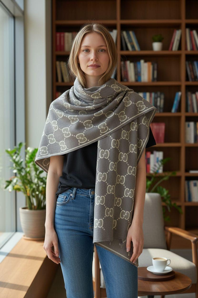 Elegant Monogram Pattern Luxury Winter Stole