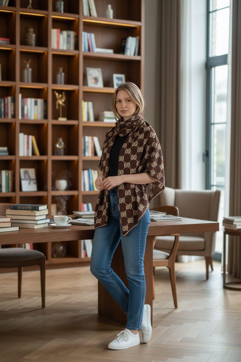 Elegant Monogram Pattern Luxury Winter Stole