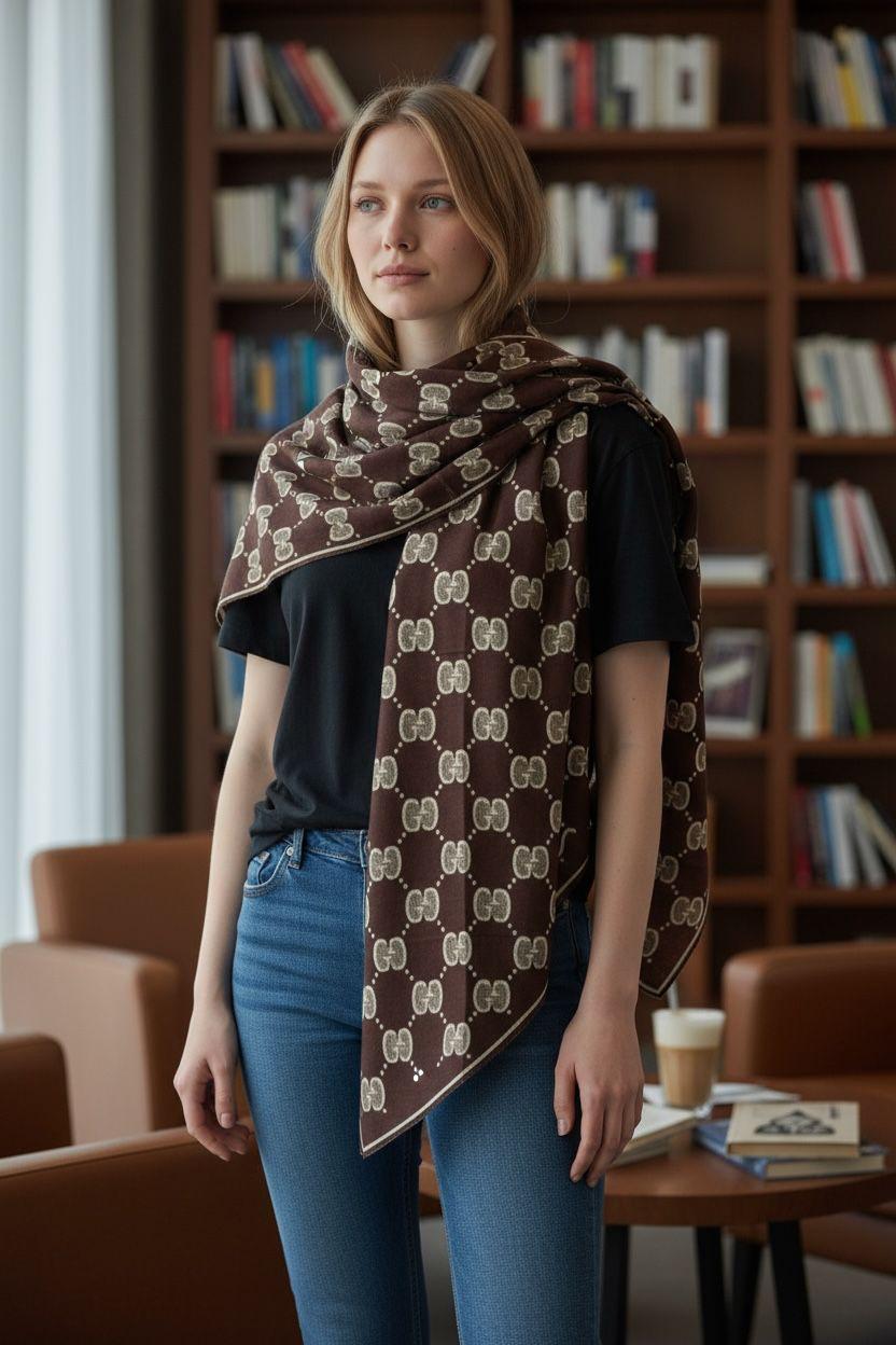 Elegant Monogram Pattern Luxury Winter Stole