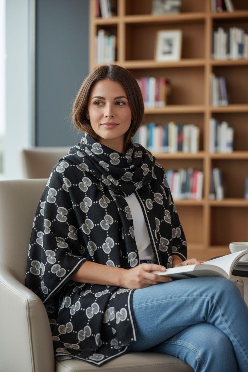 Elegant Monogram Pattern Luxury Winter Stole