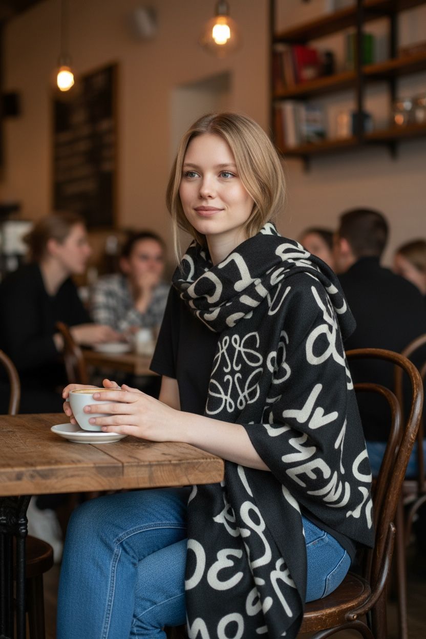 Unisex Winter Wool Blend Shawl – Soft Printed Wrap