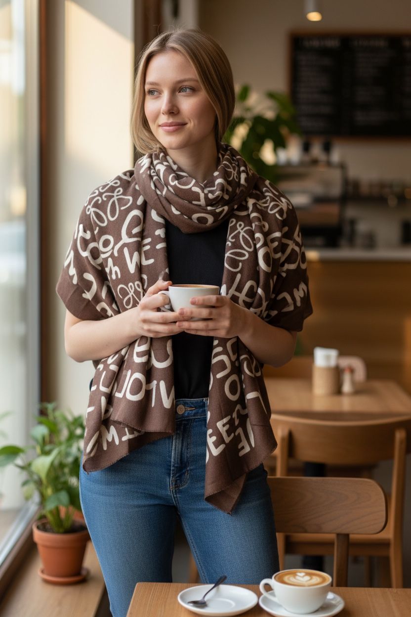 Unisex Winter Wool Blend Shawl – Soft Printed Wrap