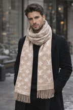 Elegant Monogram Winter Stole with Fringe Finish