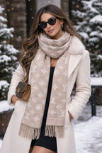 Elegant Monogram Winter Stole with Fringe Finish