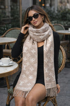 Elegant Monogram Winter Stole with Fringe Finish