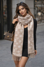 Elegant Monogram Winter Stole with Fringe Finish