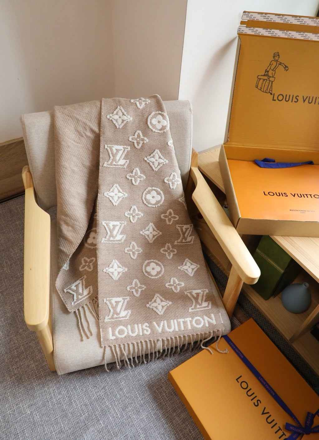 Elegant Monogram Winter Stole with Fringe Finish