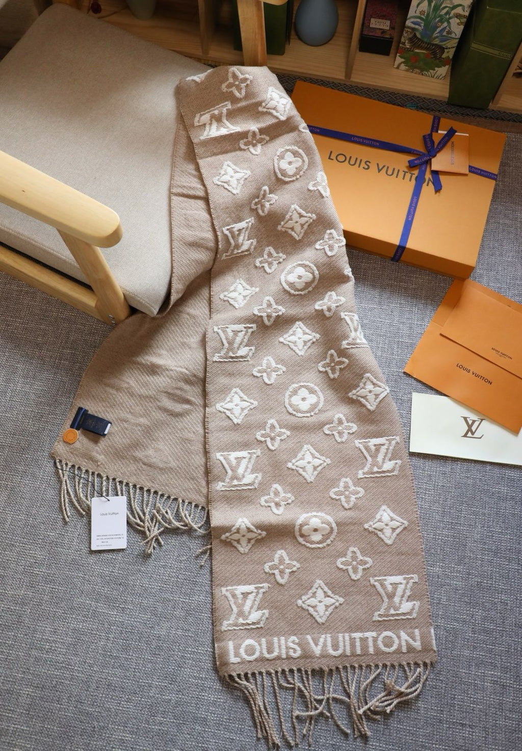 Elegant Monogram Winter Stole with Fringe Finish