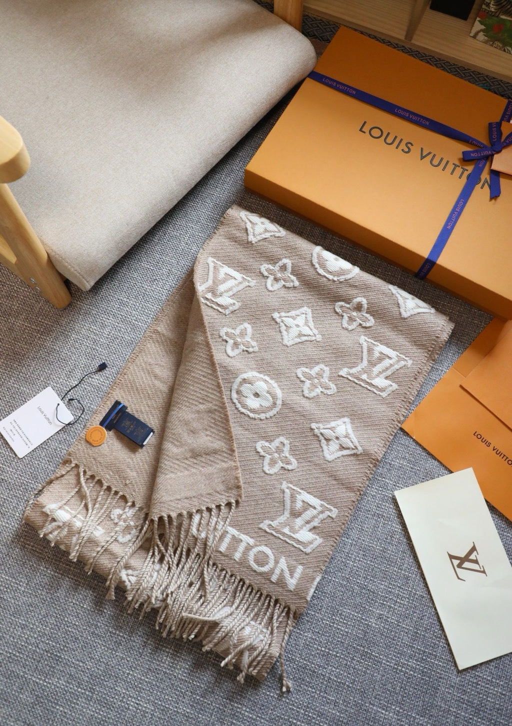 Elegant Monogram Winter Stole with Fringe Finish