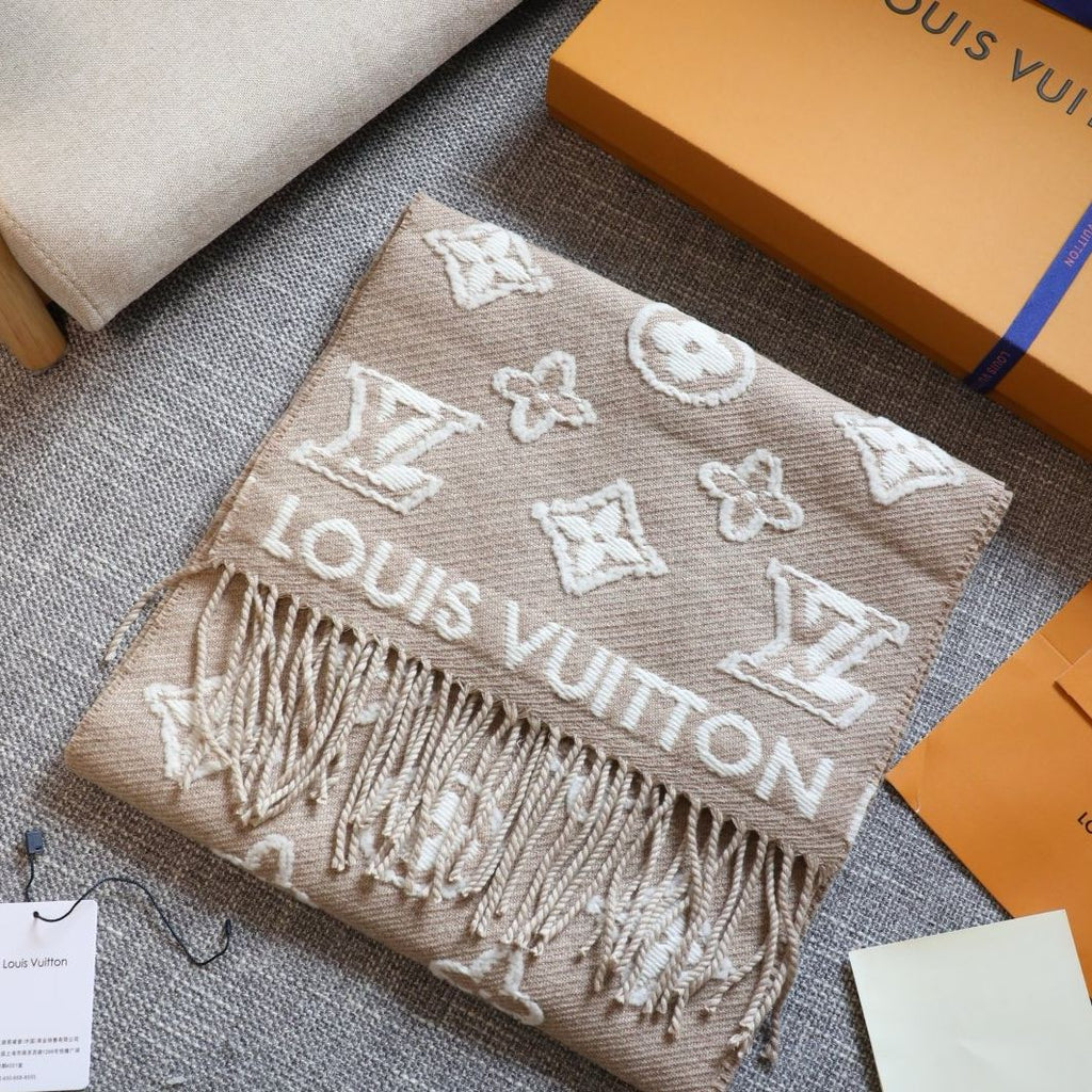 Elegant Monogram Winter Stole with Fringe Finish