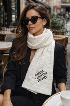 Textured Knit Winter Scarf with Minimal Script Detail