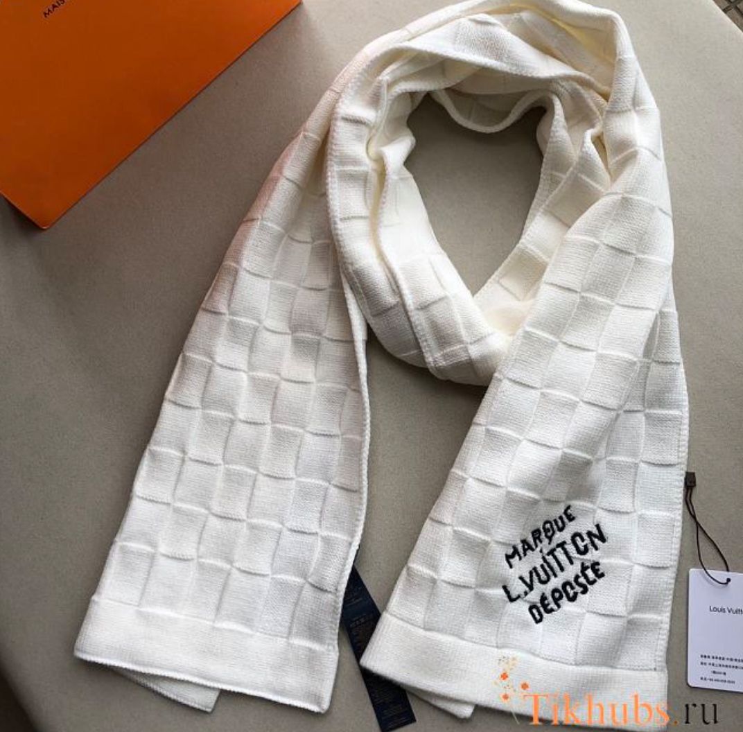 Textured Knit Winter Scarf with Minimal Script Detail