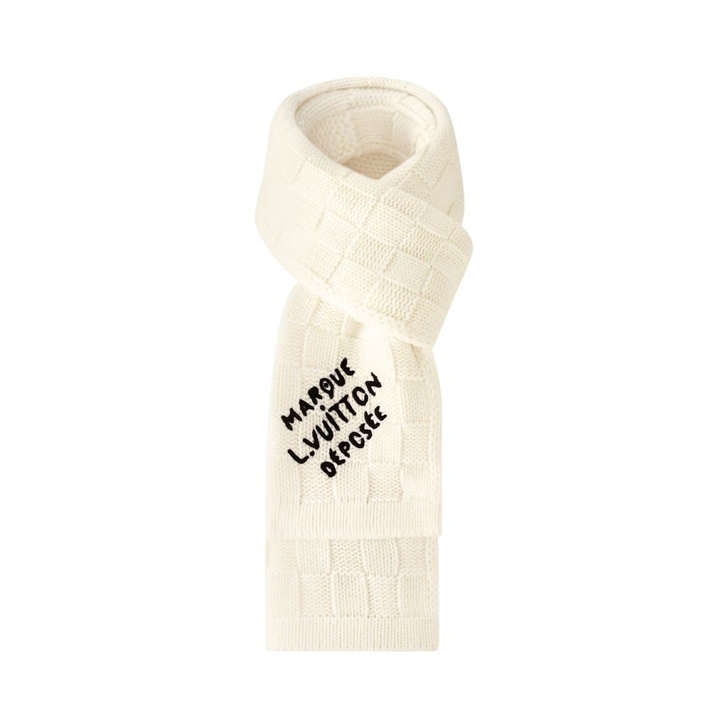 Textured Knit Winter Scarf with Minimal Script Detail