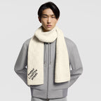 Textured Knit Winter Scarf with Minimal Script Detail
