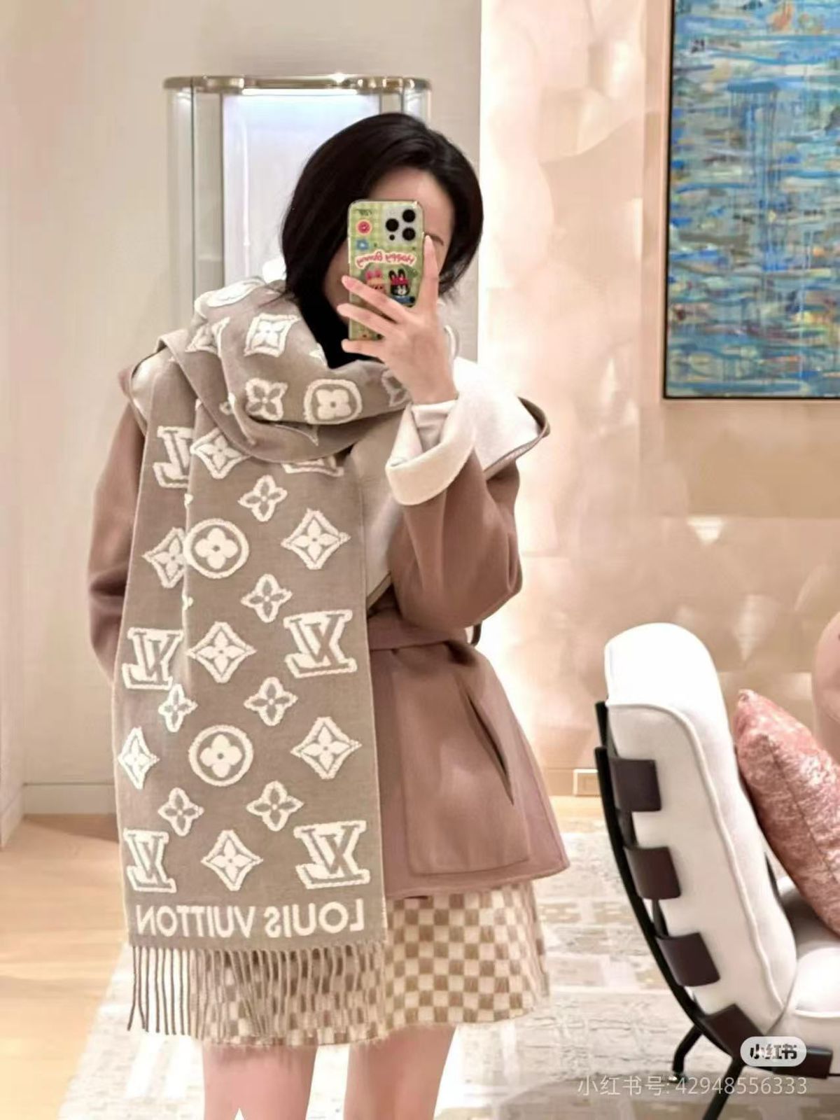 Luxury Monogram Knit Winter Stole with Fringe – Unisex