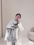 Luxury Monogram Pattern Winter Stole with Fringe