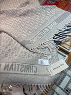 Luxury Monogram Pattern Winter Stole with Fringe