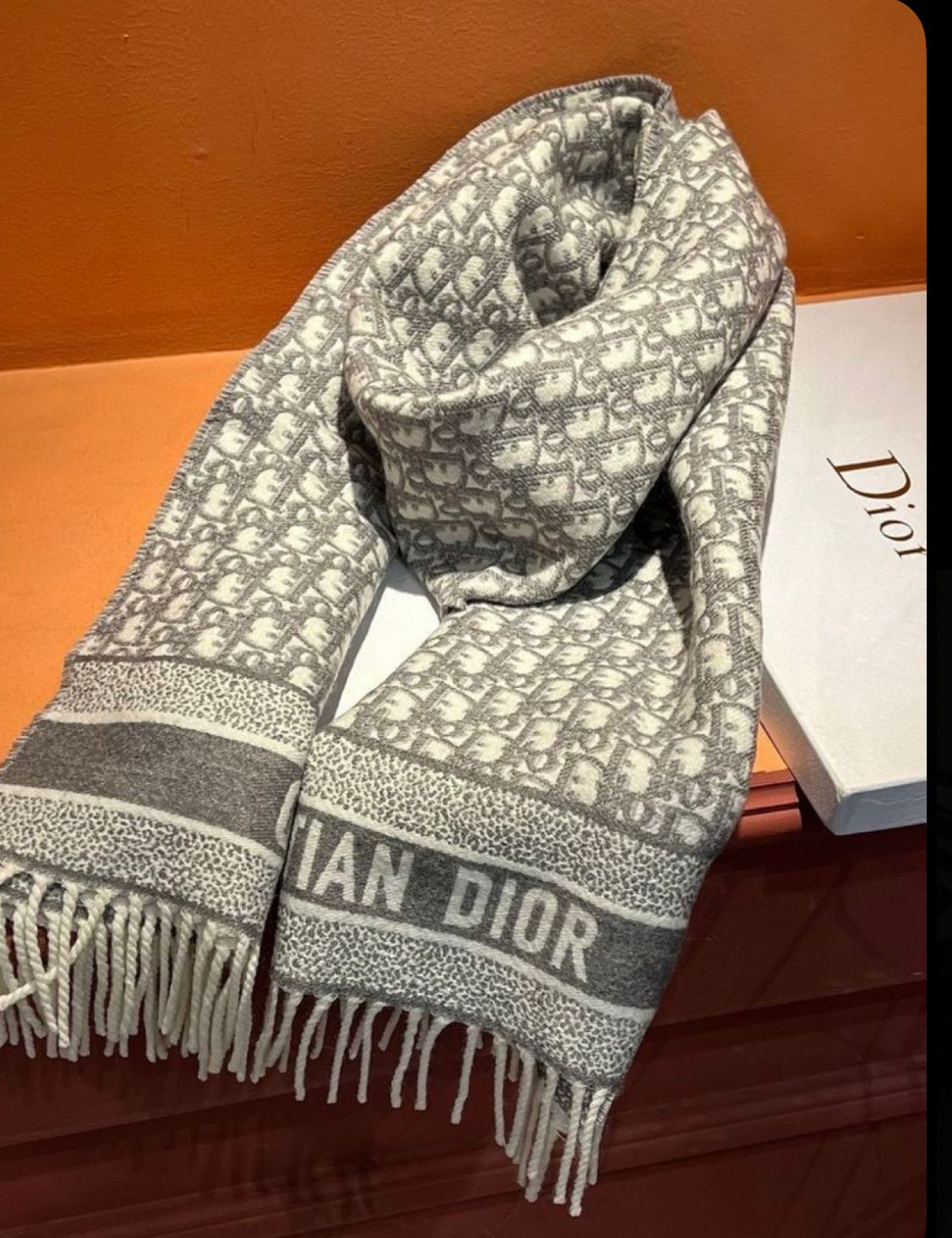 Luxury Monogram Pattern Winter Stole with Fringe