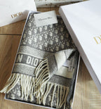 Luxury Monogram Pattern Winter Stole with Fringe